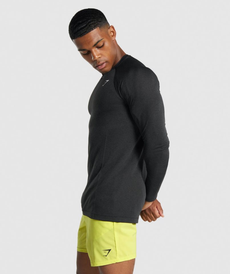 Koszulki Gymshark Vital Light Seamless Long Sleeve Męskie Czarne | PL 406CML